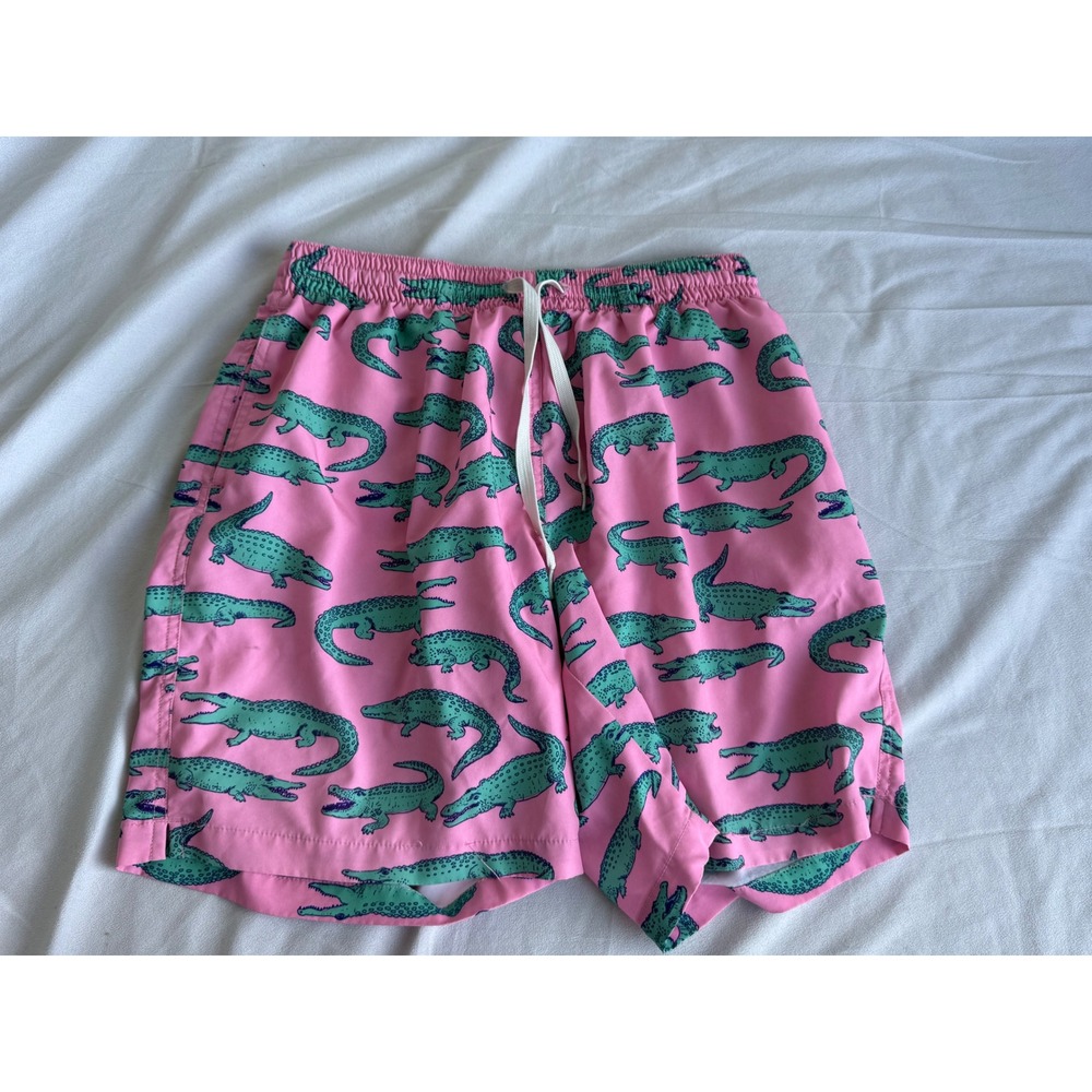 Chubbies Mens Pink Alligator Print Swim Trunks 7" Inseam Preppy Summer Beach L